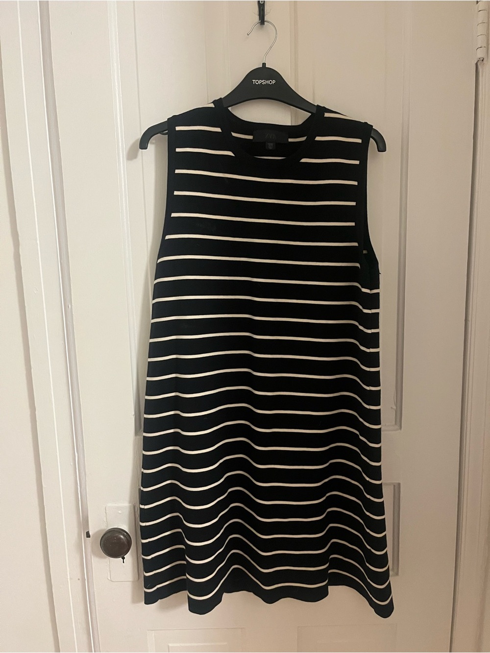 Zara Black and White Striped Sleeveless A-Line Dress